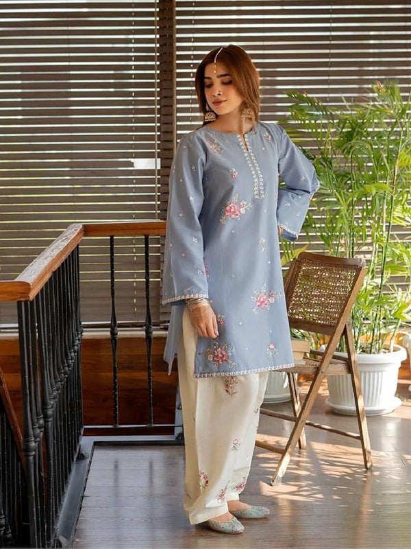 Women Floral Embroidered Regular Thread Work Kurta with Palazzos