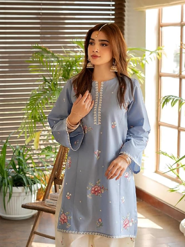 Women Floral Embroidered Regular Thread Work Kurta with Palazzos