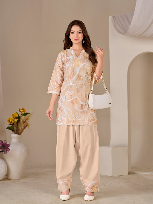 Peach Cambric Farsi Salwar Suit