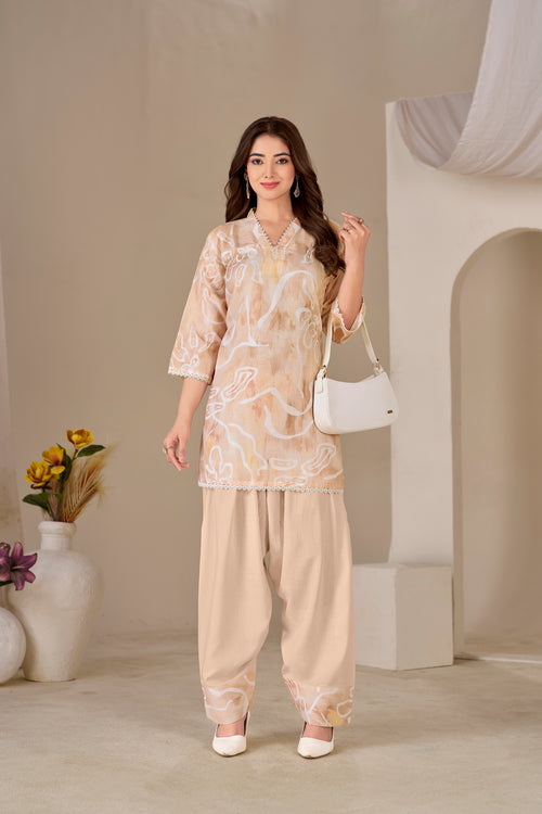 Peach Cambric Farsi Salwar Suit