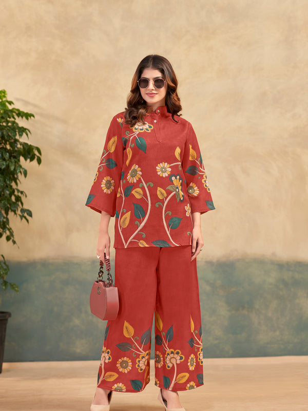 Red Italian Linen Co-ord Set