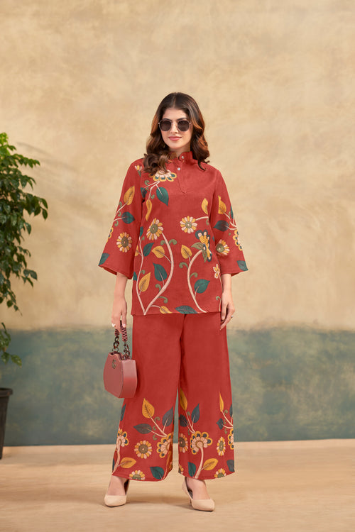 Red Italian Linen Co-ord Set