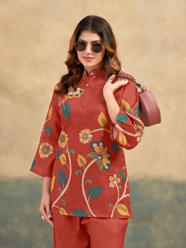Red Italian Linen Co-ord Set