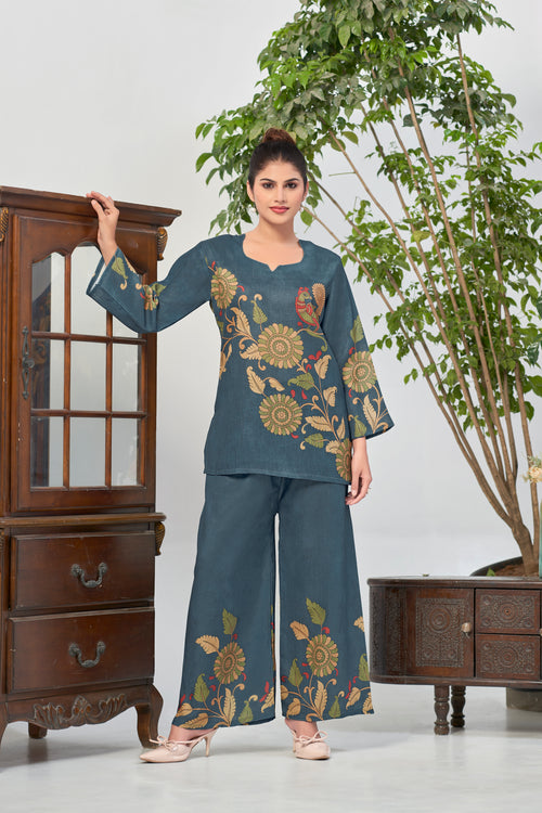 Slate Blue Italian Linen Co-ord Set