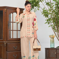 Cream Italian Linen Floral Co-ord Set