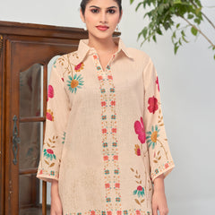 Cream Italian Linen Floral Co-ord Set