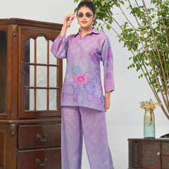 Purple Italian Linen Floral Co-ord Set