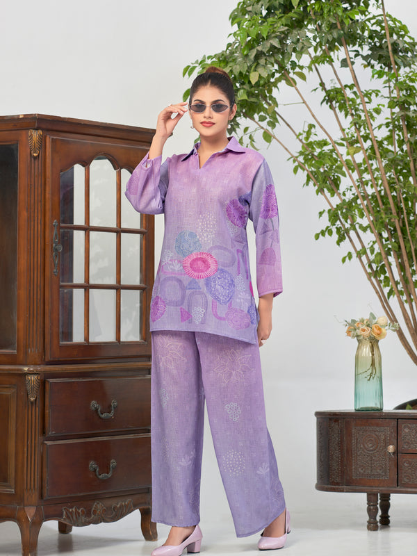 Purple Italian Linen Floral Co-ord Set