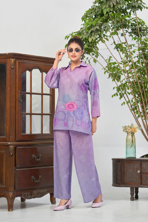 Purple Italian Linen Floral Co-ord Set