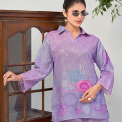 Purple Italian Linen Floral Co-ord Set