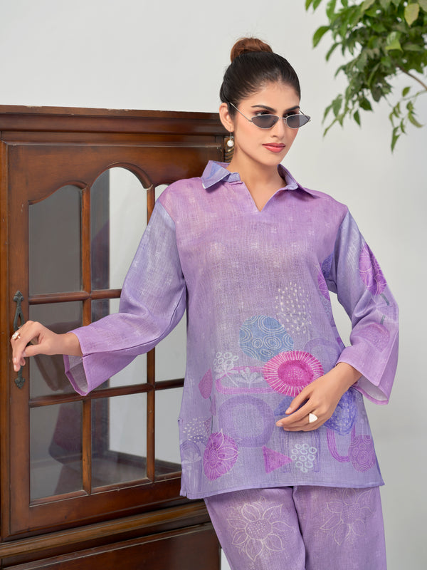 Purple Italian Linen Floral Co-ord Set