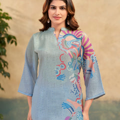 Sky Blue Italian Linen Floral Co-ord Set