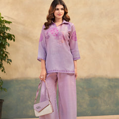 Purple Italian Linen Floral Print Co-ord Set