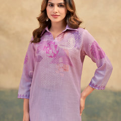 Purple Italian Linen Floral Print Co-ord Set