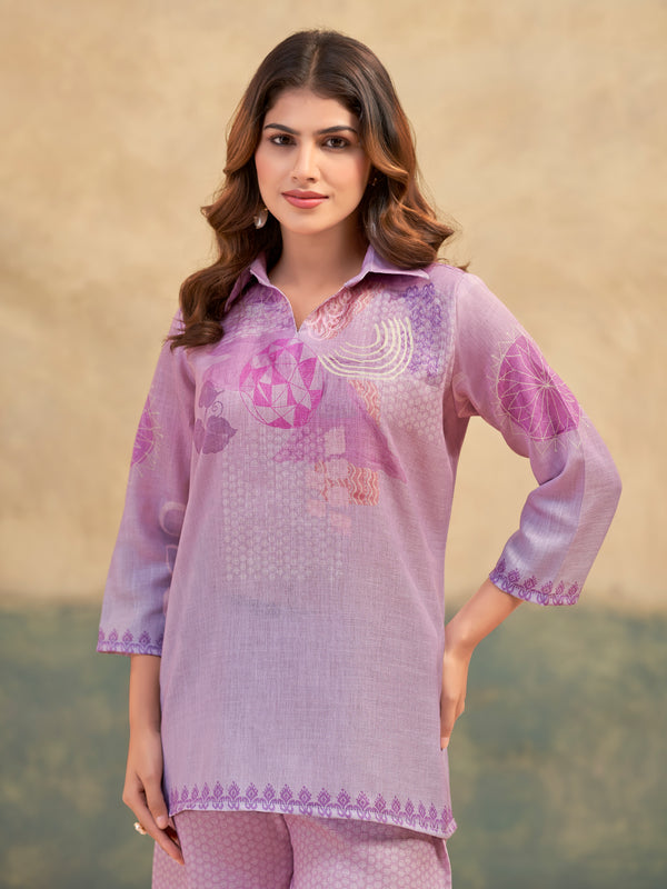 Purple Italian Linen Floral Print Co-ord Set