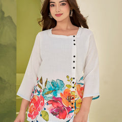 White Italian Linen Floral Print Co-ord Set