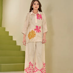 Cream Italian Linen Floral Print Co-ord Set