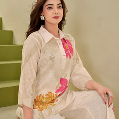 Cream Italian Linen Floral Print Co-ord Set