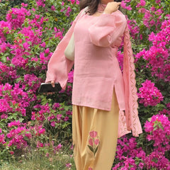 Peach Lotus Embroidered Farsi Salwar Set With Dupatta