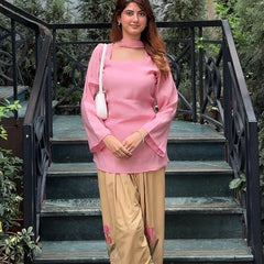 Peach Lotus Embroidered Farsi Salwar Set With Dupatta