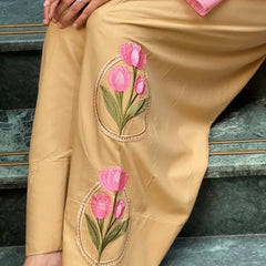 Peach Lotus Embroidered Farsi Salwar Set With Dupatta