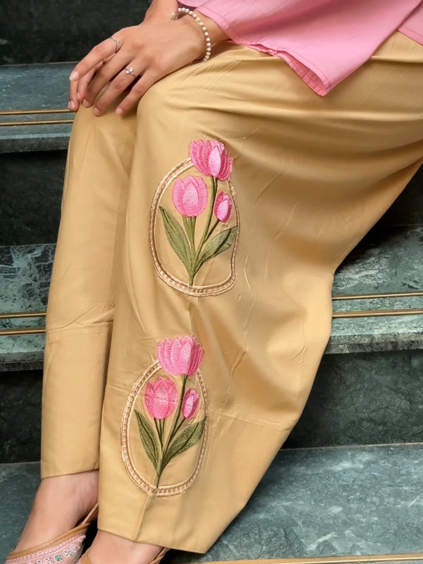 Peach Lotus Embroidered Farsi Salwar Set With Dupatta