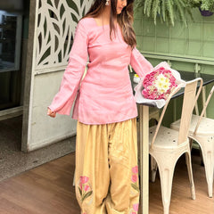 Peach Lotus Embroidered Farsi Salwar Set With Dupatta